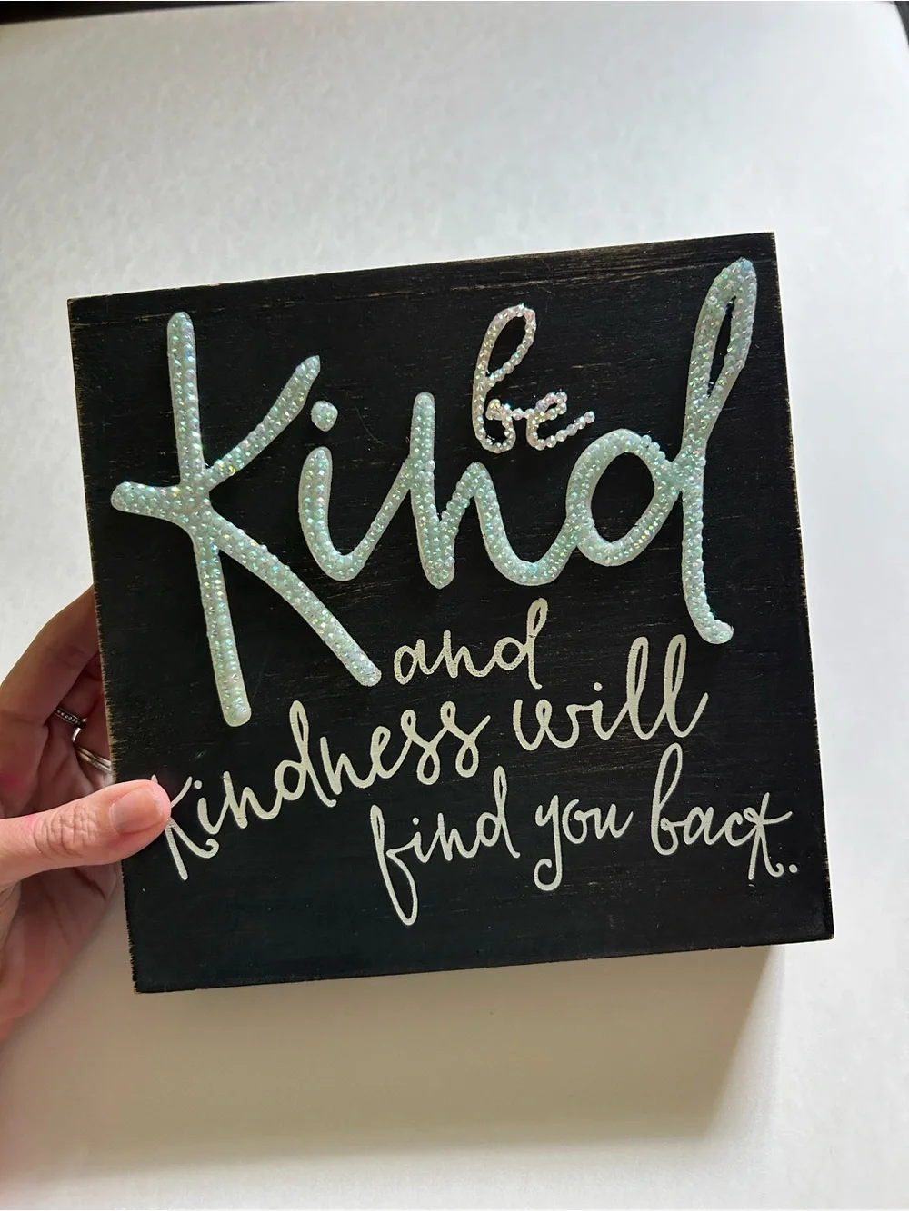 Handmade Rhinestone Be Kind Decorative Wood Wall Sign
